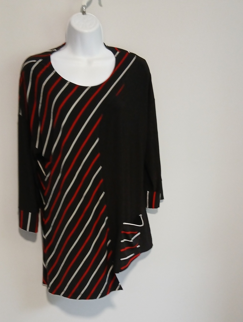 Artex Asymmetrical Black Dress with Red & White Stripes